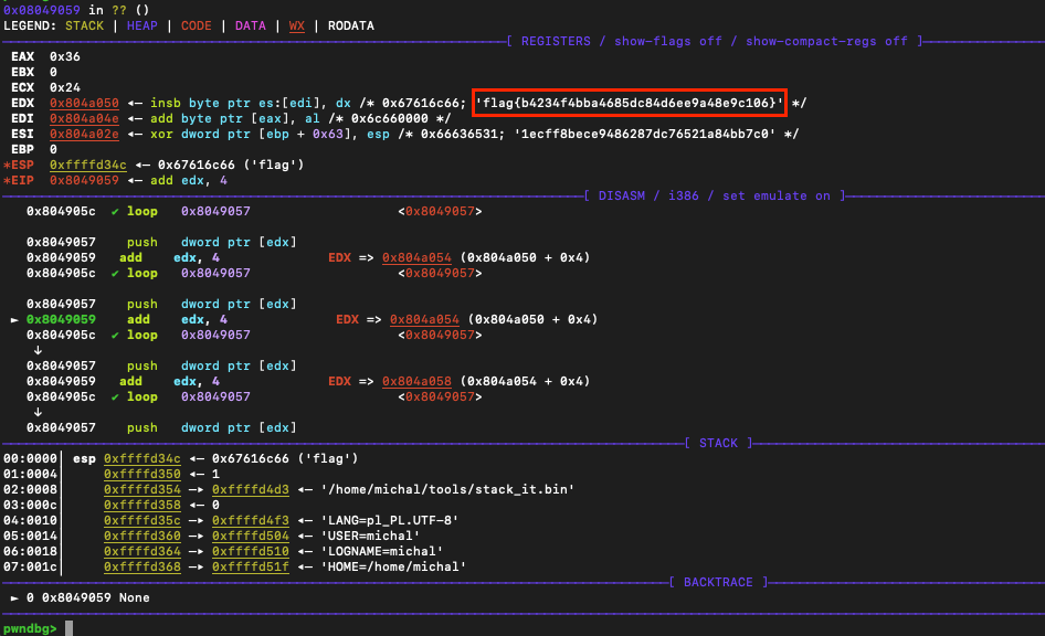 Flag in the EDX register.