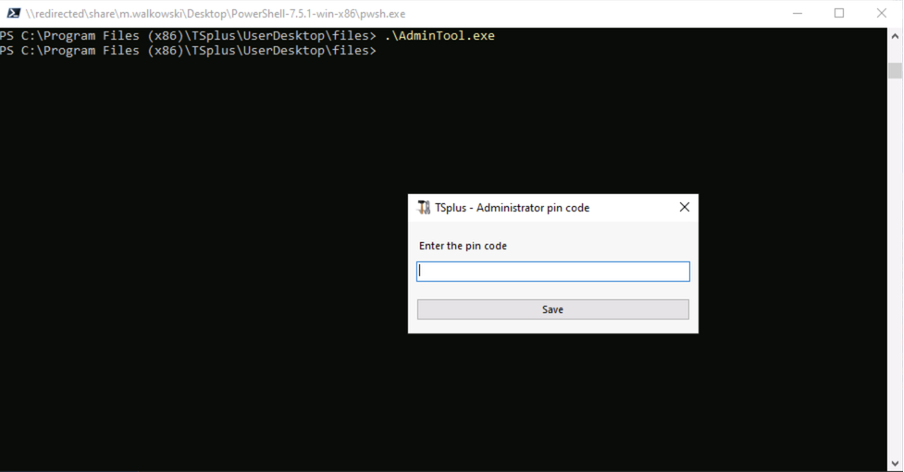 Fig. 2. Launching AdminTool.exe prompts for the administrator&rsquo;s PIN.