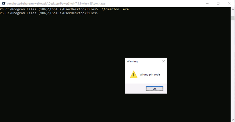 Fig. 3. An incorrect PIN triggers an appropriate error message.