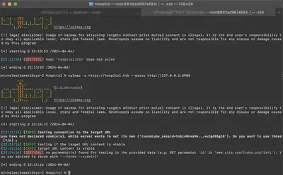 Rys. 10. Wykorzystanie narzędzia SQLMap do nawizania połączenia z analizowanym serwerem za pomocą nazwy DNS.