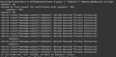 Rys. 27. Znaleziony tytuł maila w pliku Memory_WebServer.mem.