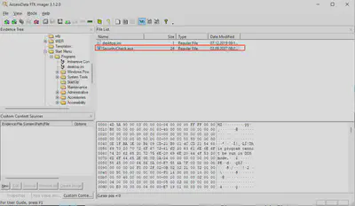 Rys. 6. Eksport złośliwego oprogramowania z pliku <code>Files.ad1</code> za pomocą FTK Imager.