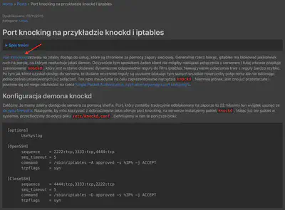 Rys. 13. Znaleziony opis dotyczący knockd (źródło: https://morfikov.github.io/post/port-knocking-na-przykladzie-knockd-i-iptables).