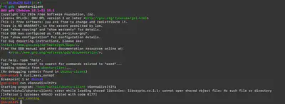 Rys. 5. Pierwsza próba uruchomienia gdb ubuntu-client.