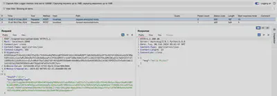 Rys. 7. Wysłane żądanie zalogowane w Burp Logger zawierające zaszyfrowaną treść i podpis.