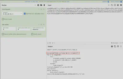 Fig. 25. Deobfuscated code from the cs-linux file using Cyberchef.