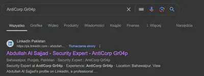 Fig. 6. Search result concerning an <code>AntiCorp Gr04p</code> employee.