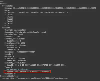 Fig. 6. Time of the malicious software installation on the system.