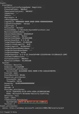 Fig. 12. Detected event related to remote logon on the compromised host.