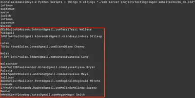 Fig. 7. Passwords contained in the <code>bk_db.ibd</code> file.