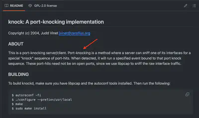 Fig. 13. Found description regarding knockd (source: https://github.com/jvinet/knock).