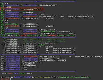 Fig. 10. Analysis of the function obtaining the key from an external resource using gdb-peda.