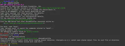 Fig. 5. First attempt to run <code>gdb ubuntu-client</code>.