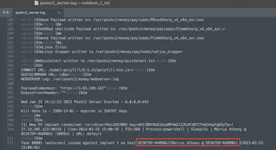 Fig. 15. Hostname and username used by the C2 server.