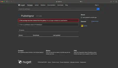 Fig. 4. NuGet package manager page containing information about the malicious package.