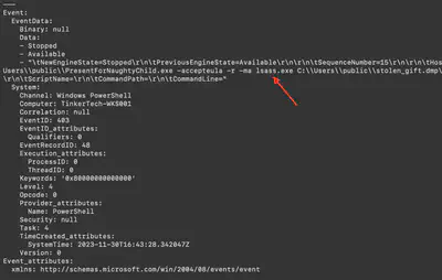 Fig. 22. Arguments passed to <code>procdump.exe</code>.