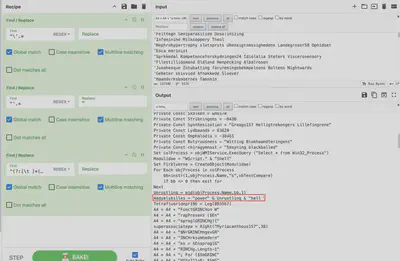Fig. 8. Partial deobfuscation of the present.vbs file using CyberChef.