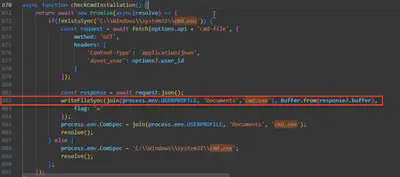 Fig. 21. Function checking for the existence of cmd.exe.