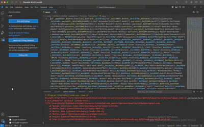 Fig. 13. First attempt to debug app.js.