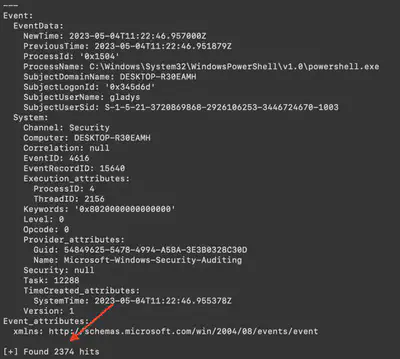 Fig. 12. Detected number of events related to time change in the system.